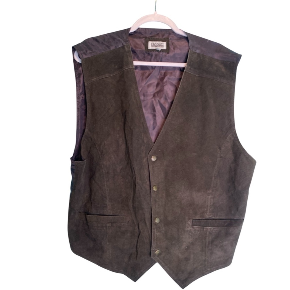 Basic Editions Suede Leather Vest Mens XL Brown Western Cowboy Ranch Rodeo